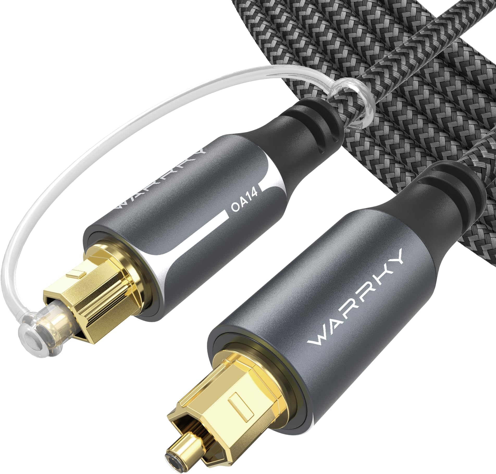 Warrky Optical Audio Cable, 15ft / 4.5m Optical Cable for Soundbar [Nylon Braided, Slim Metal Case, Gold-Plated Plug], Fiber Optic Audio Cord Compatible with Samsung, Vizio, LG, Bose, Sony, Sonos