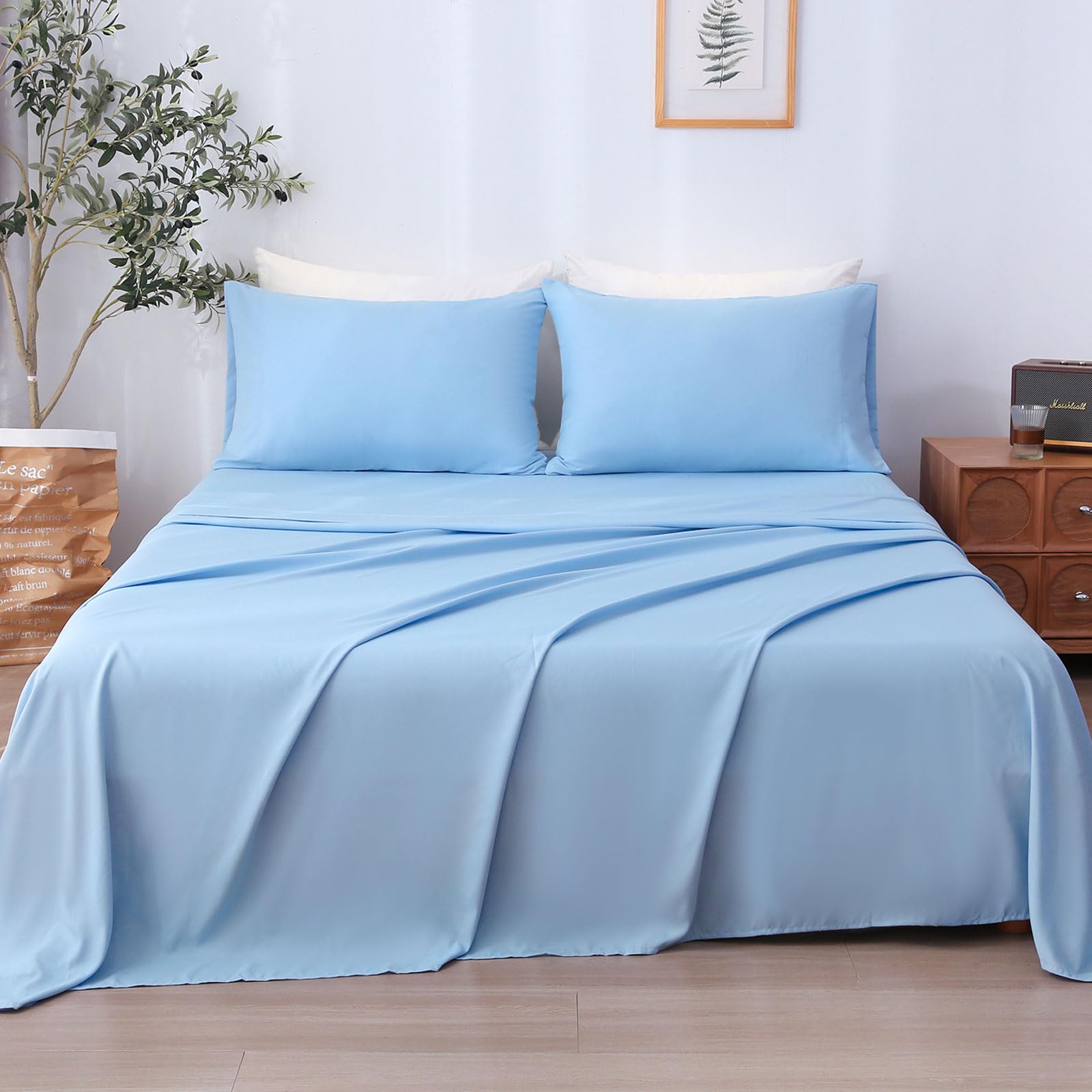 Sky Blue 4 PCS King Microfiber Sheet Set 1600 Thread Count 1416