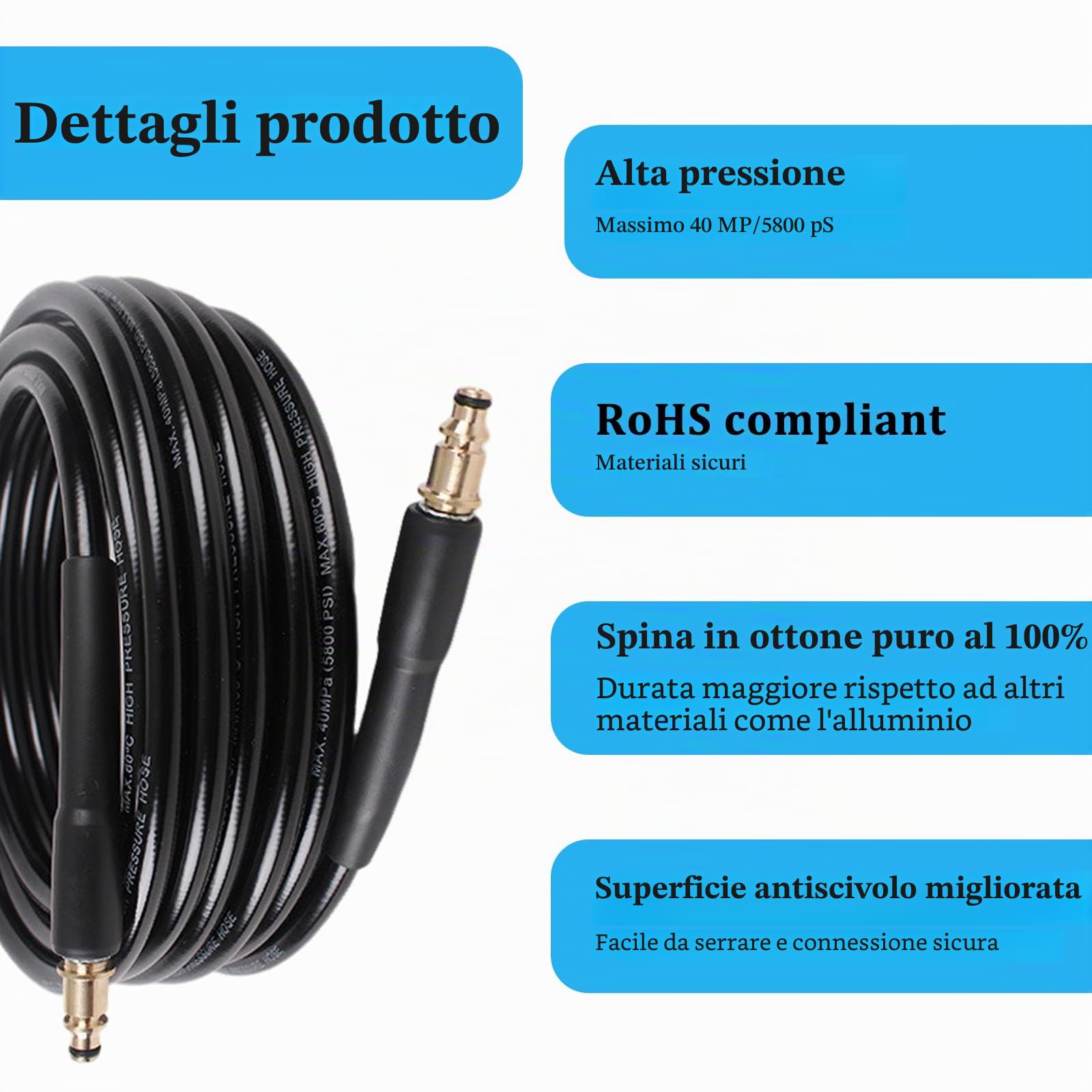 15M Tubo Flessibile ad Alta Pressione per Kärcher con Connettore Rapido Tubo Flessibile per Idropulitrice K2 K3 K4 K5 K7 Tubo di Ricambio ad Alta Pressione per Pulizia Auto Strada