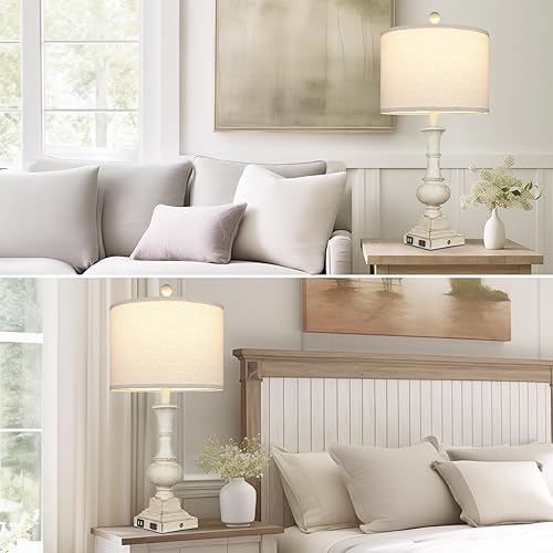 Miniatura 7 de 26" Farmhouse Table Lamp, Vintage Rustic Touch Control Bedside Lamp with 2 USB Ports & AC Outlet, Boho Resin 3-Way Dimmable Nightstand Lamp Linen