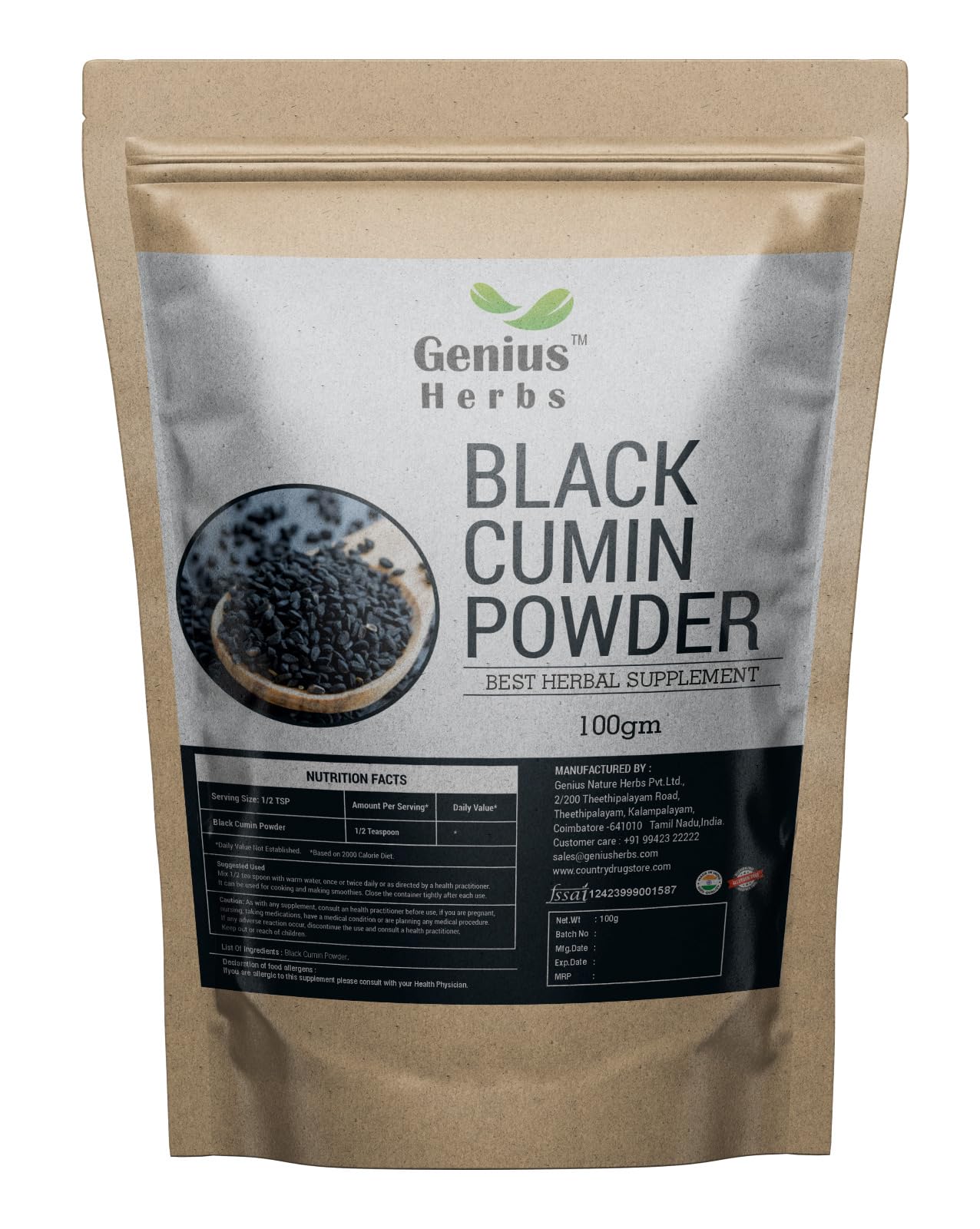 Genius Herbs Black Cumin Powder - 100gms | Supports Overall Health | Boost Immune Function | Improve Digestive Function | Relieving Joint Pain | Pack of 1 || (B0D836PDH6) Amazon Price History, Amazon Price Tracker