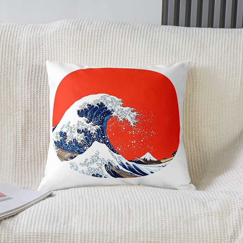 EKOBLA Federa Per Cuscino Lombare Giapponese - Motivo Onde Del Mare 50x76 Cm, Microfibra Morbida, Cerniera Invisibile, Naturale