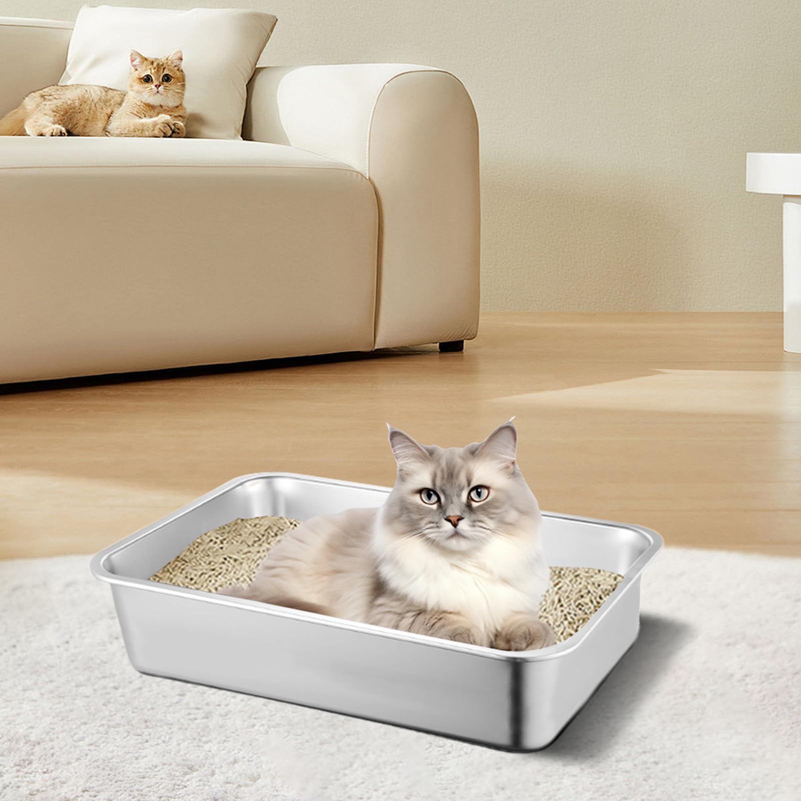 Bandeja de Basura de Acero Inoxidable para Gatos, diseño a Prueba de | salpicaduras y antiadherente, bandeja de basura duradera para mascotas, fácil de para el control de olores, caótico H