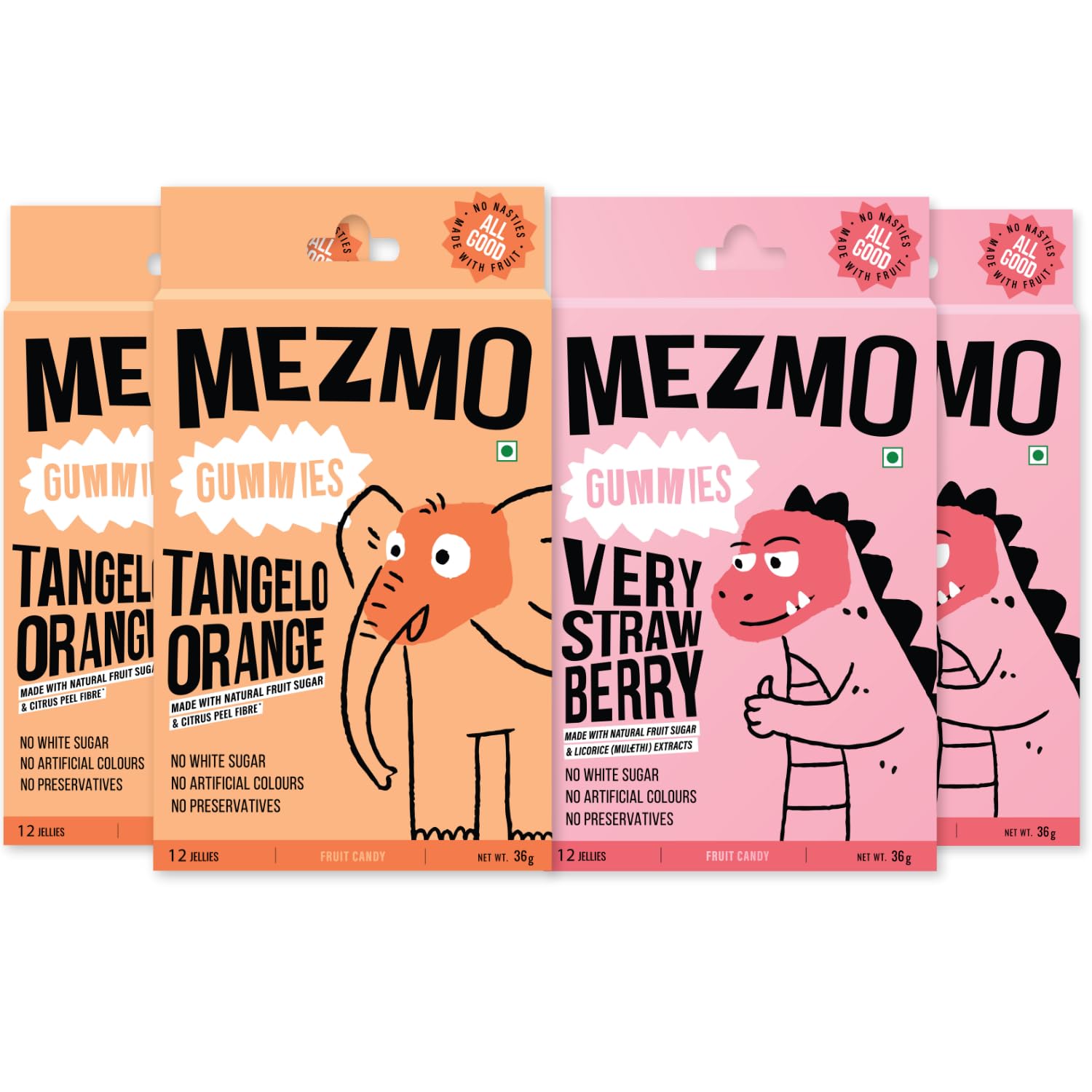 MEZMO soft jelly healthy n yummy candy with natural fruit sugar 160gms 48 jellies (Pack of 4) - Very Strawberry & Tangelo Orange