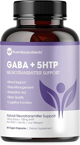 Suplemento Pure 5-HTP 5-hidroxitriptófano Plus GABA  para el sueño el estado de ánimo y el control del estrés  60 cápsulas vegetales