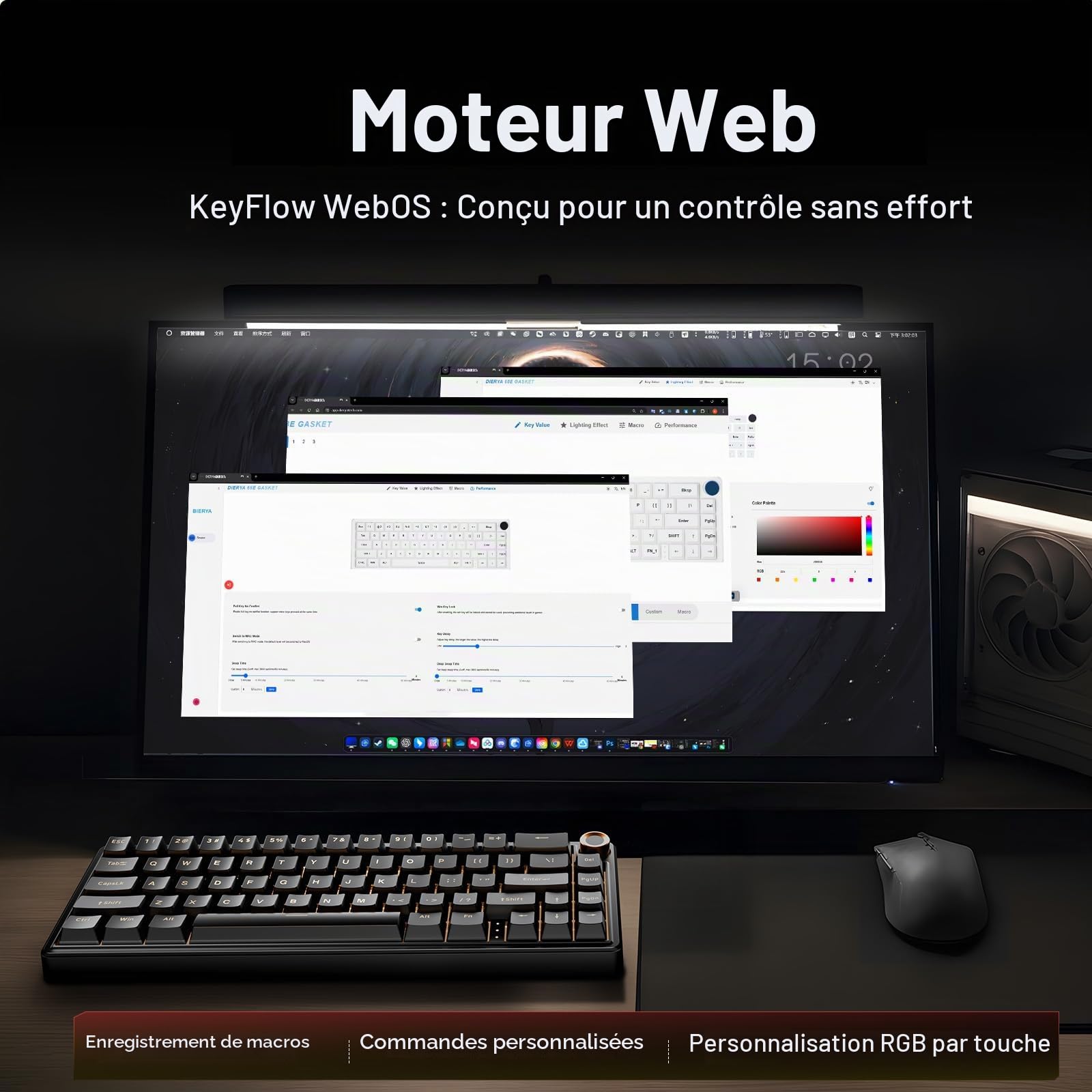 Dierya DK68E Clavier Gamer, Clavier Mécanique Gasket 60% avec Bouton Volume, RGB Hot Swap Switches Crémeux Linéaires, Compact 66 Touches Anti-Ghosting, Layout QWERTY-US (Noir)