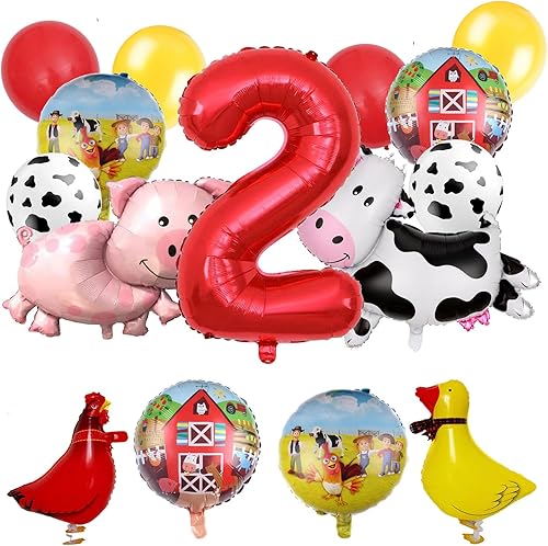16 decoraciones de fiesta de primer cumpleaños de vaca con forma de vaca, globos de látex para caminar, pollo, pato, animales de granja, globos para