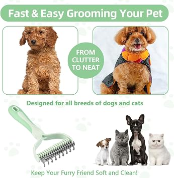 MOXYOY Dematting Comb for Dog and Cat, 2 In 1 Double Sided Pet Grooming Brush, Undercoat Rake Deshedding Tool for Small, Medium & Large Dogs Cat Tangles Removing