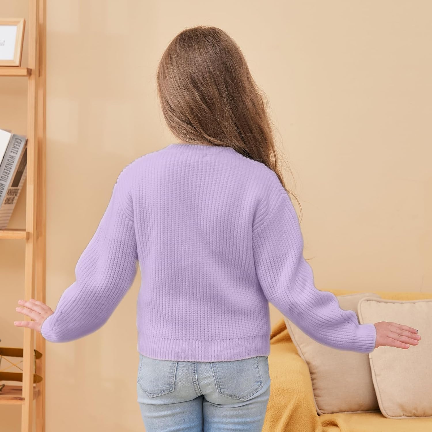 Girls' Cardigan with Button Loose Long Sleeve Shrug Sweaters Cropped Uniforms Kids Knit Sweater Outerwear - Image 2