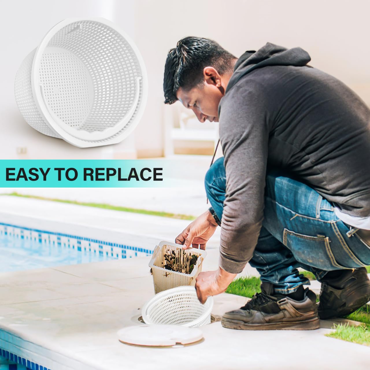 BESTonZON Cesto Skimmer para Piscina de 20 cm, Canastilla de Filtro de Piscina Grande, Recambio de Cesta de Skimmer para Filtración de Hojas y Desechos, Accesorio de Bomba Duradero