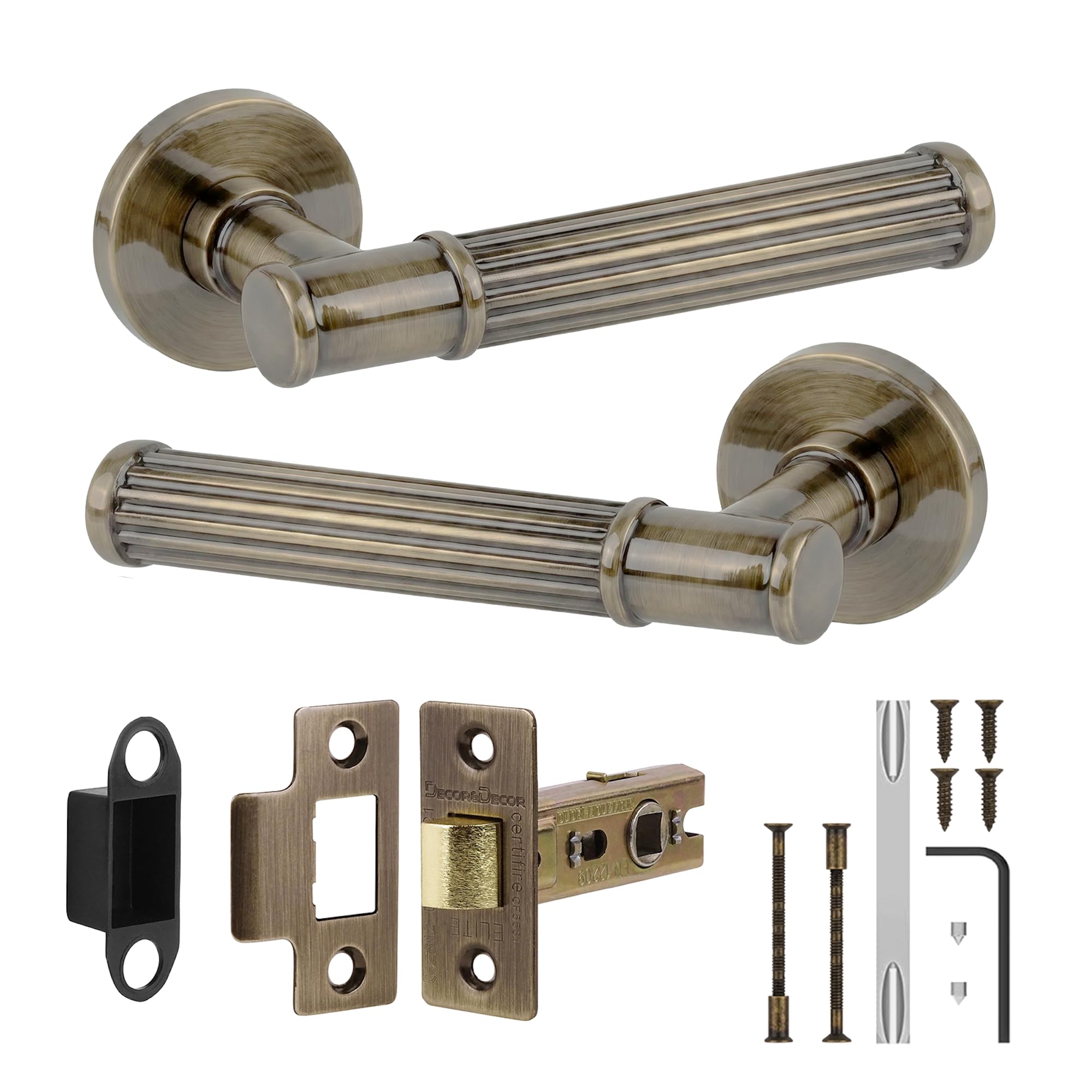Decoranddecor Antique Brass Leto Internal Door Handles, Latch Kit 64Mm
