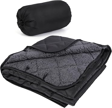 Waterproof Outdoor Camping Blanket with Sherpa Fleece Lining, Windproof Warm Foldable Blanket for Camping Picnic Stadium Beach Car Dog Black 79"x 79"