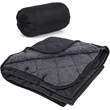 Waterproof Outdoor Camping Blanket with Sherpa Fleece Lining, Windproof Warm Foldable Blanket for Camping Picnic Stadium Beach Car Dog Black 59"x 79"