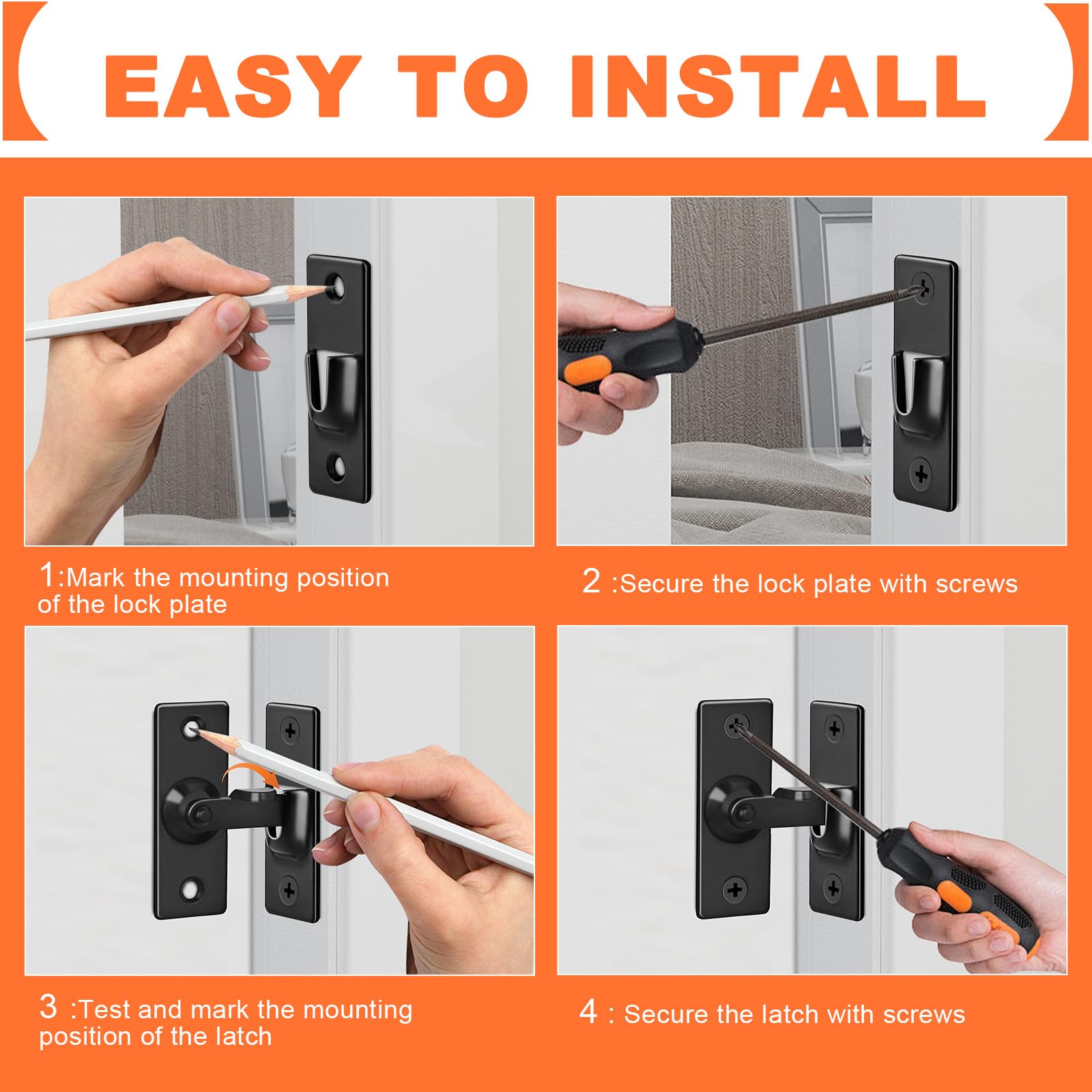KOVOSCH 2 Pack Screen Door Latch 90 Degree, 2.36 x 0.87 Inches