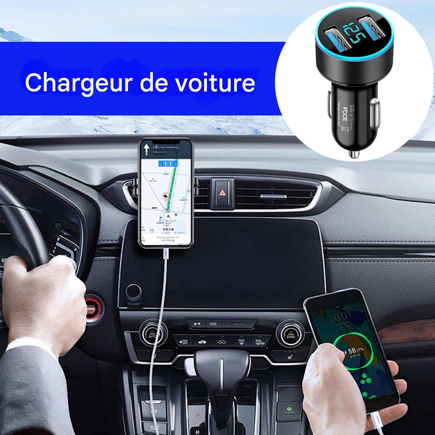 Caricabatterie Rapido Auto Dispositivo Di Ricarica Smartphone A 2 Porte