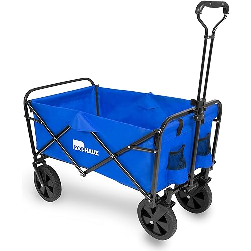 ForHauz Folding Collapsible Heavy Duty Wagon Cart with All-Terrain Wheels for Outdoor Utility, Beach and Garden, Blue
