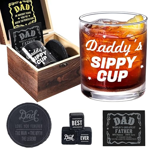 Henghere Regalos de 50 cumpleaños para hombres, juego de vidrio vintage de 1974 whisky rocas, decoraciones de cumpleaños 50 para él, papá, marido,