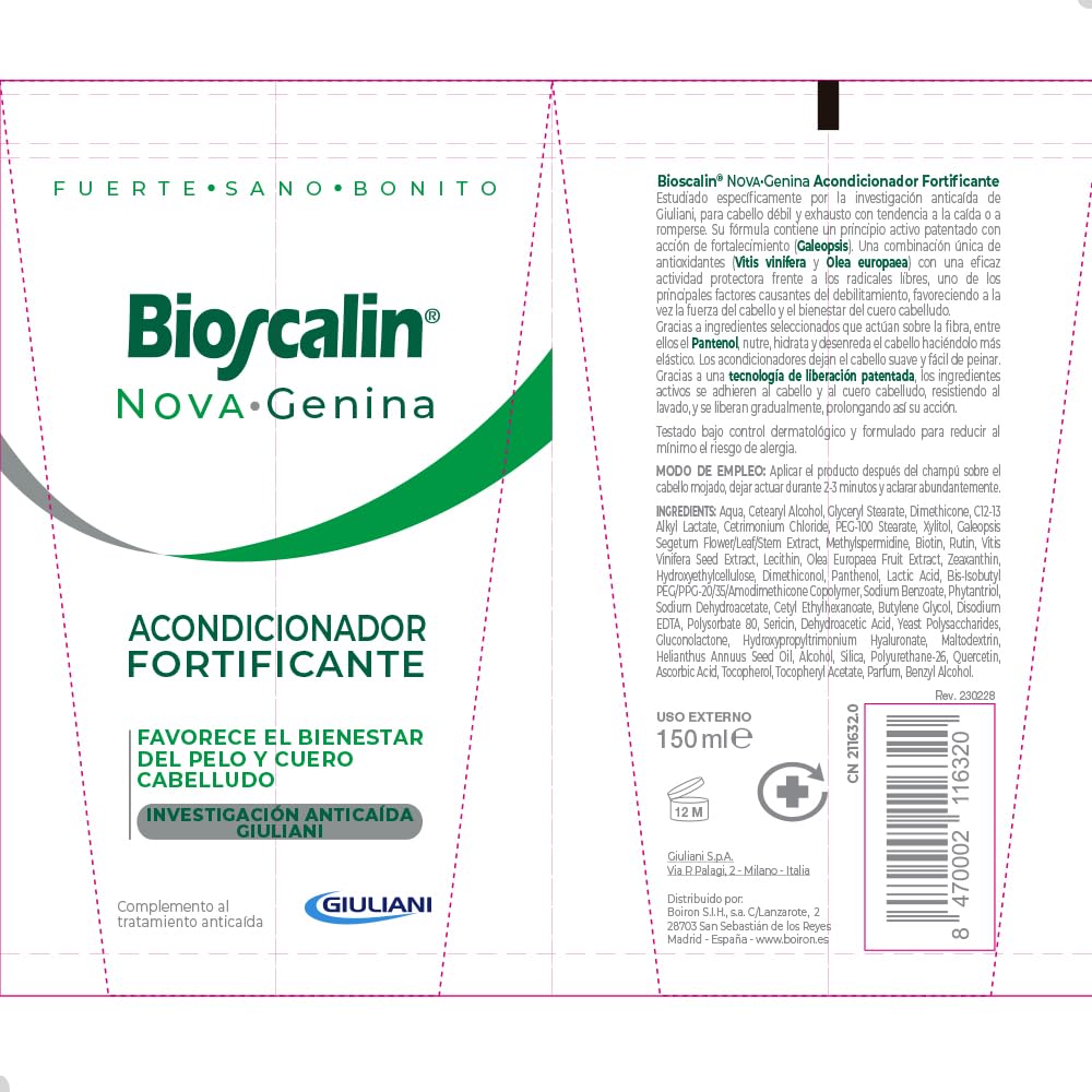 Bioscalin NOVA·Genina 150ml - Balsamo fortificante - Favorisce il benessere dei capelli e del cuoio capelluto - per donna e uomo