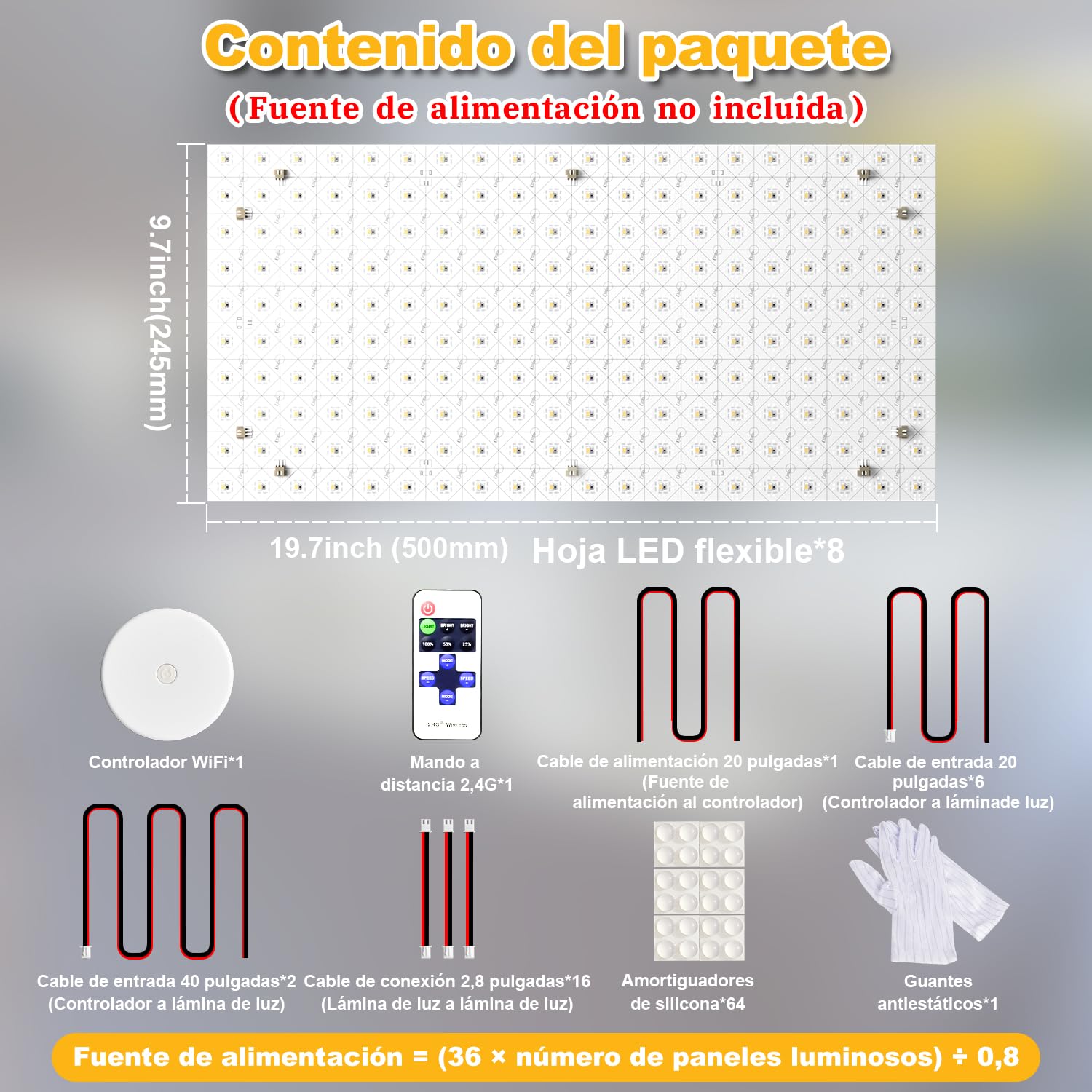 Retroiluminación LED suaves Blanco 6000K 24V 36W, Panel LED Regulable Compatible con Alexa, Luz Flexible con Mando y Control por APP, 50x25 cm para Mármol, Ónix y Encimeras de Cuarzo (8 Pack)