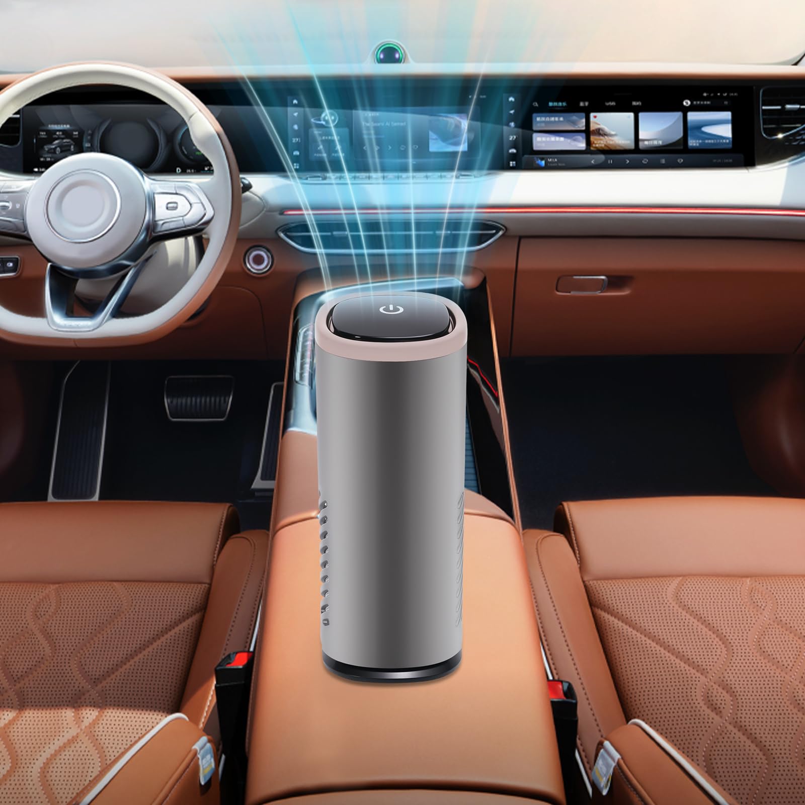 Purificador de aire USB, purificador de aire con aromaterapia, filtro de aire HEPA contra moho, polvo, olores de polen, con iones negativos y luz azul, 36 dB, para coche y hogar (gris)