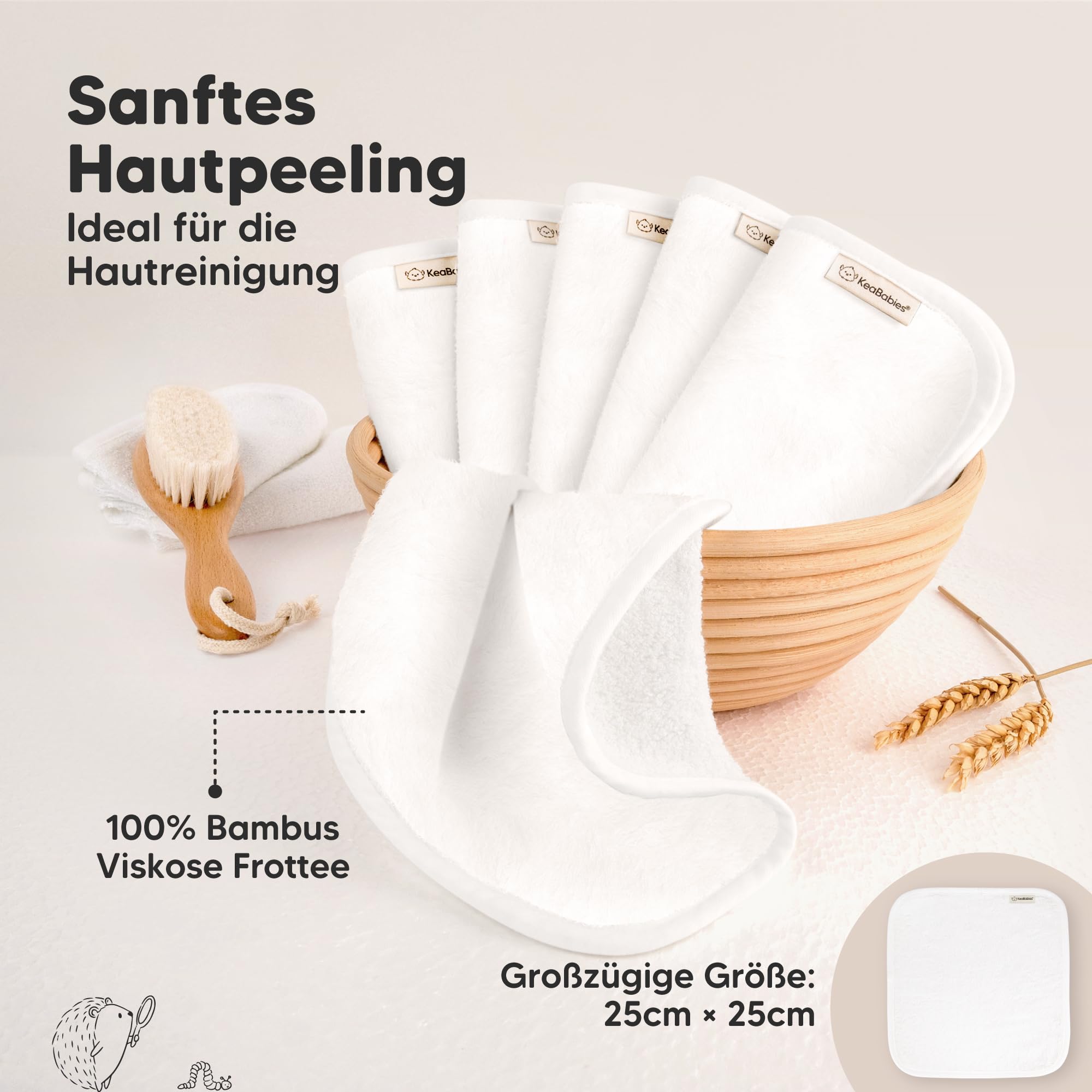 KeaBabies 6-Pack Babywaschlappen - Weiche Bambus-Waschlappen für Babys, Kinder, Ultra Absorbierende Neugeborenen-Badehandtücher, 25 x 25cm, Sanft für empfindliche Haut (White)