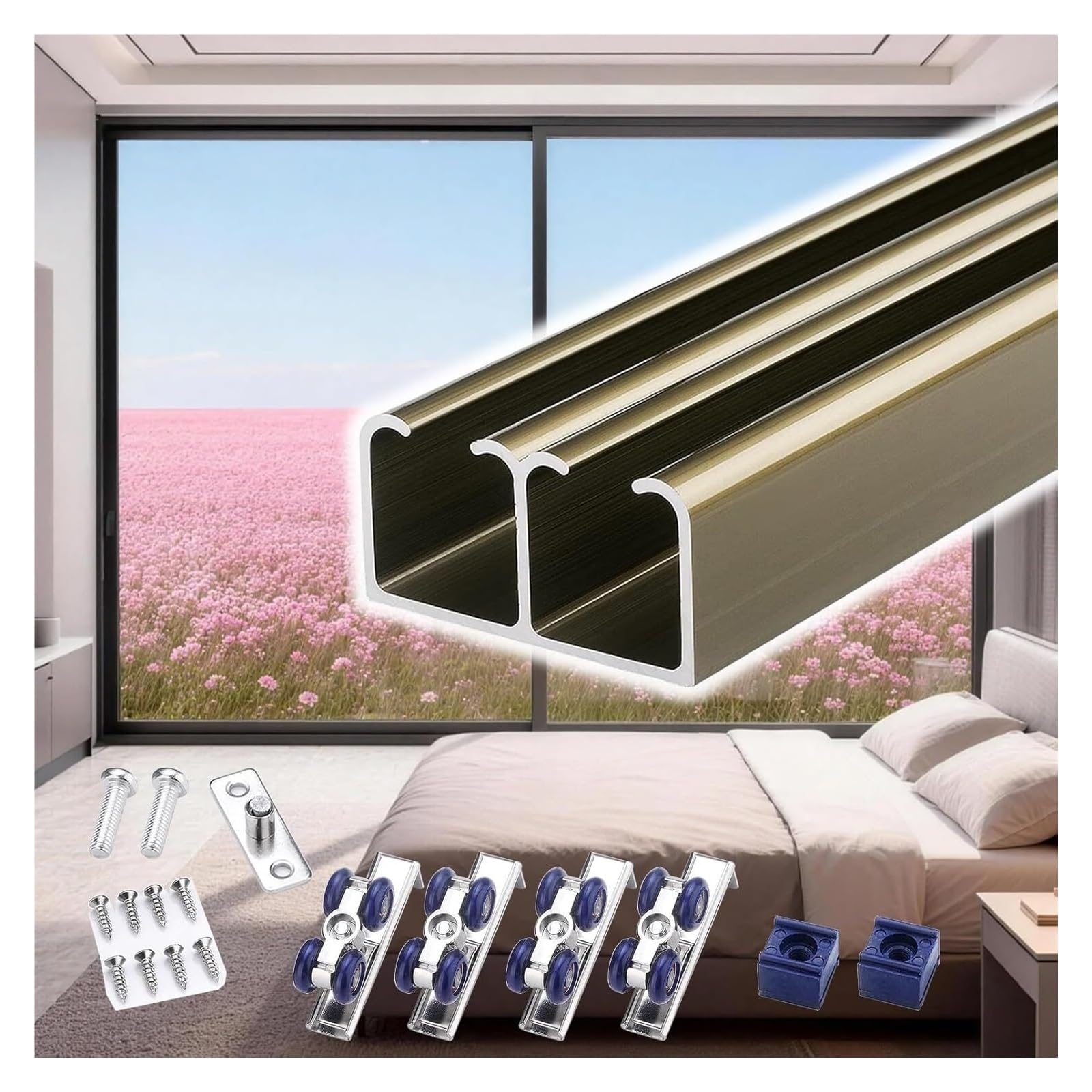 Sliding Door Track, Ceiling Mount Box Rail Hidden Barn Door Track Kit for 3/4-1 in Doors Brown(52in/132cm)