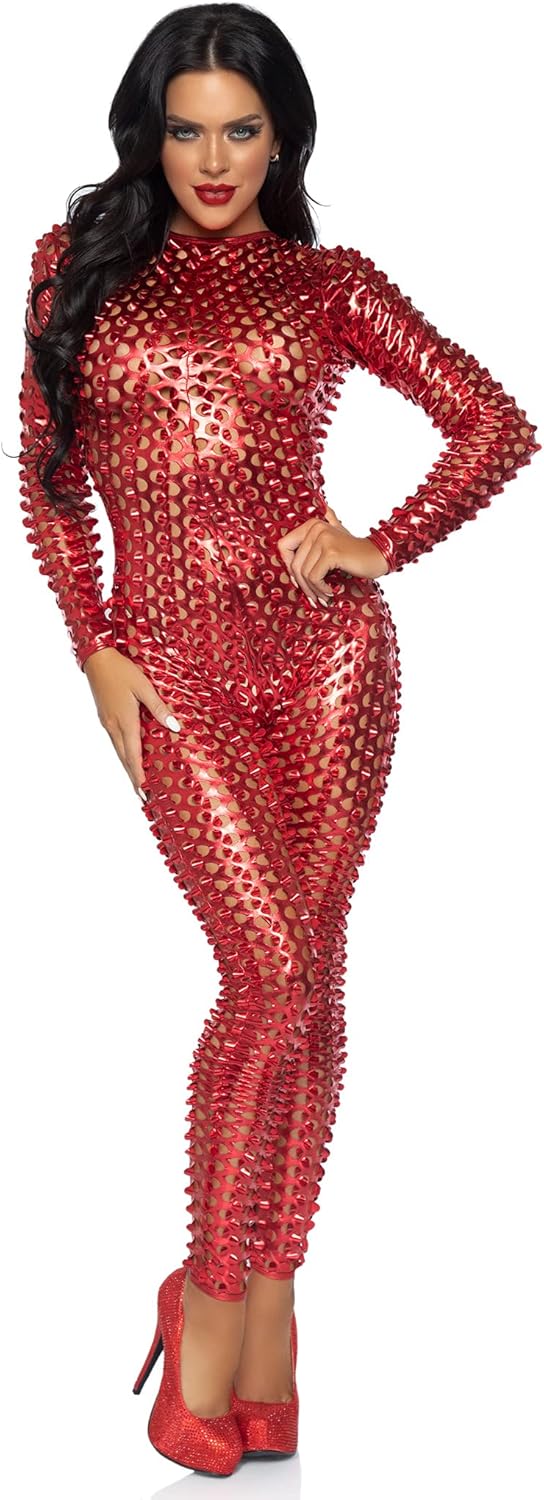 Leg Avenue womens Laser Cut Metallic Catsuit