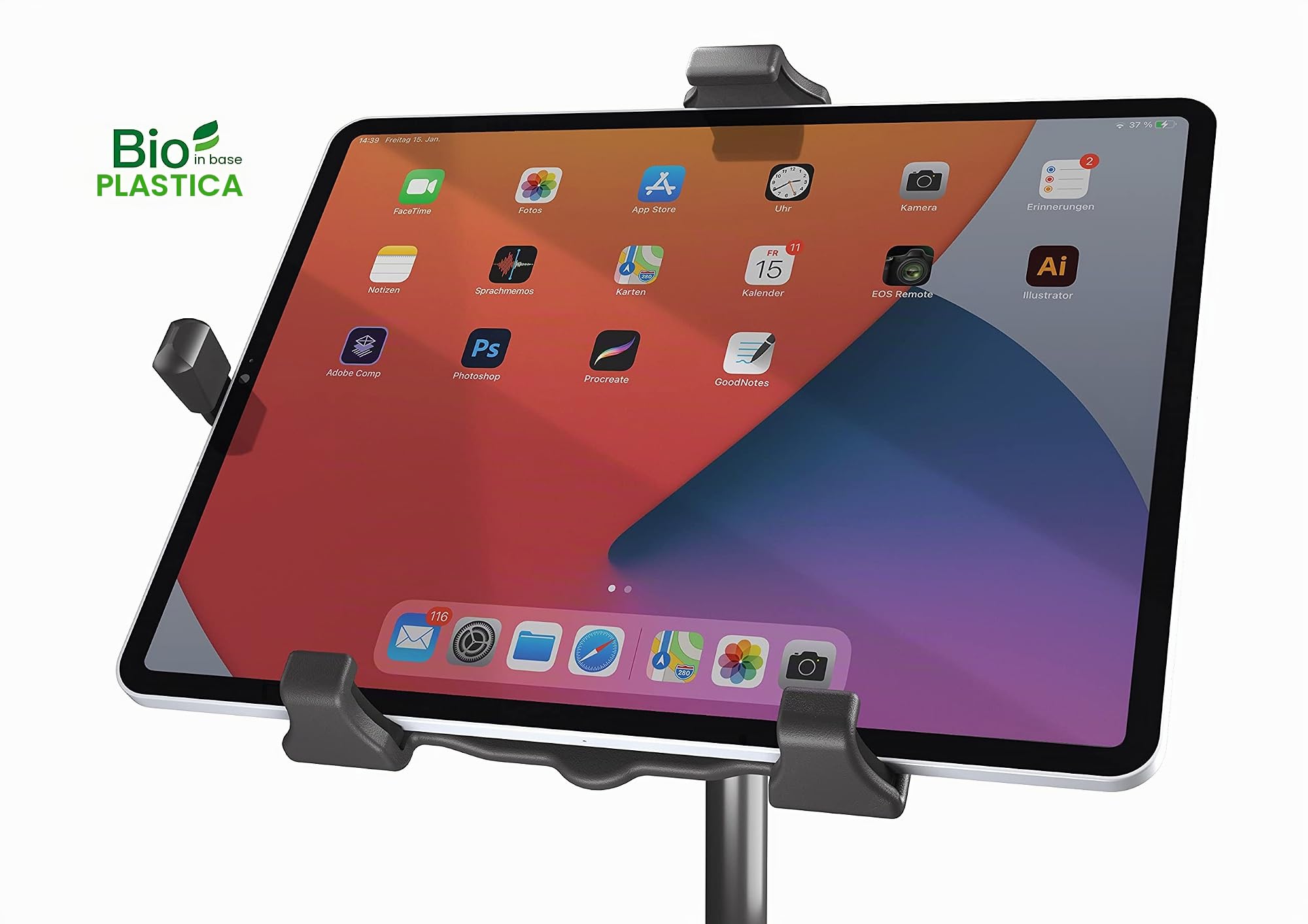 K&M 19775 base per tablet, nero, plastica bio - supporto inclinabile e pieghevole, adatto alle marche più popolari - treppiede