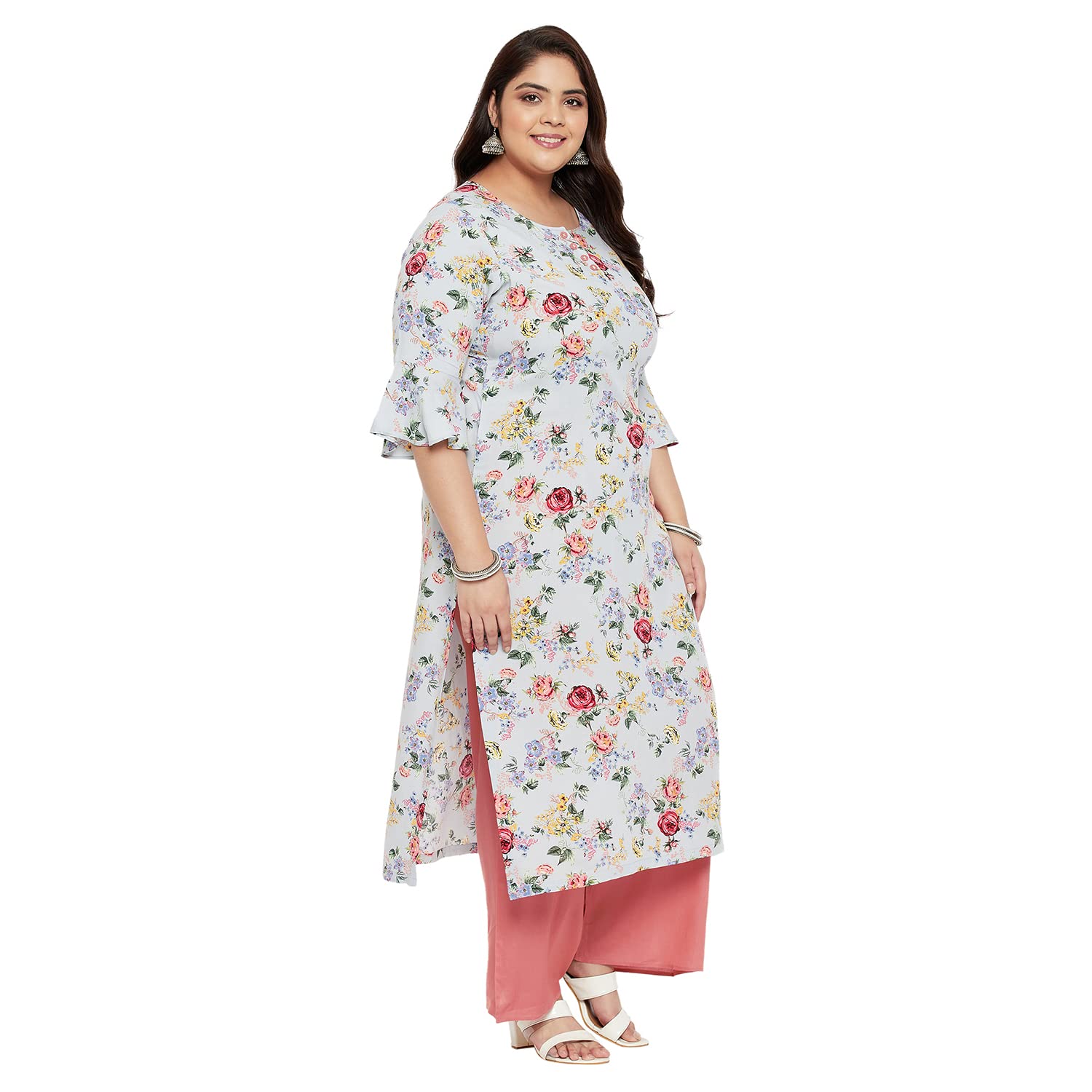 Tissu Plus Size Women's Multicolored Floral Printed Kurta With Palazzo (T-Plus-621_Multicolored_4Xl)