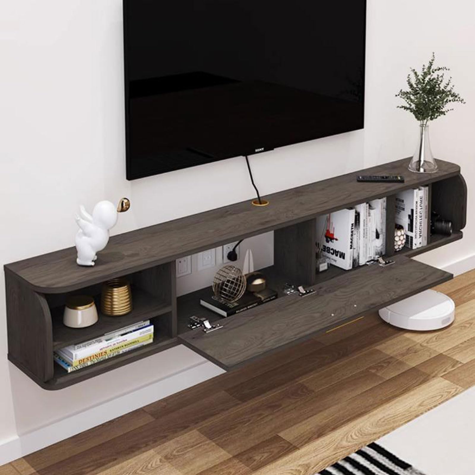 Floating TV Shelf Wall Shelf TV Cabinet TV Stand Media TV Console Floating Bracket TV Shelf for Xbox One/PS4/Cable Box/DVD Players/Game Console Audio/Video Entertainment Center Storage Cabinet