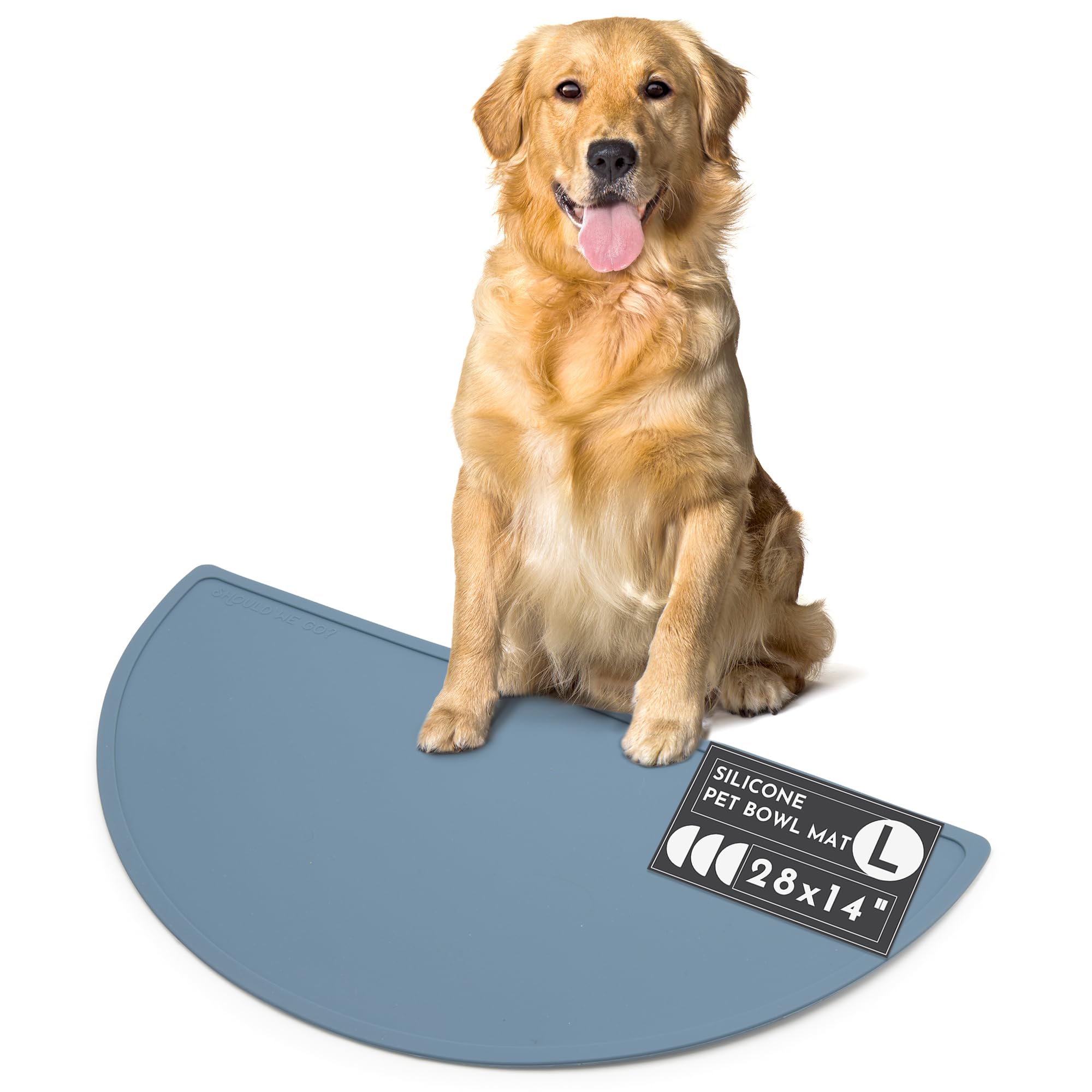 Waterproof Silicone Pet Food Mat - Non-Slip, Spill-Proof Feeding Mats for Floors, Raised Edge Design, Easy-to-Clean, Durable Flexible Rubber Mat for Dog & Cat Bowls, Large - Ocean Blue