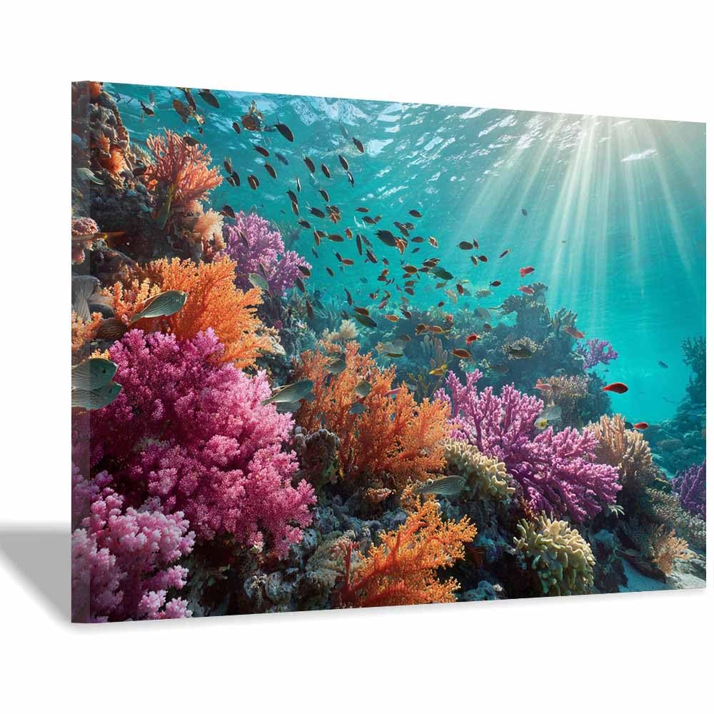 HOQIU Natural scenery wall art Colorful Underwater Reef decorative painting, wall art, for Living Room Bathroom Bedroom Kitchen Decoration.(Multicolor)-20x30cm Framed