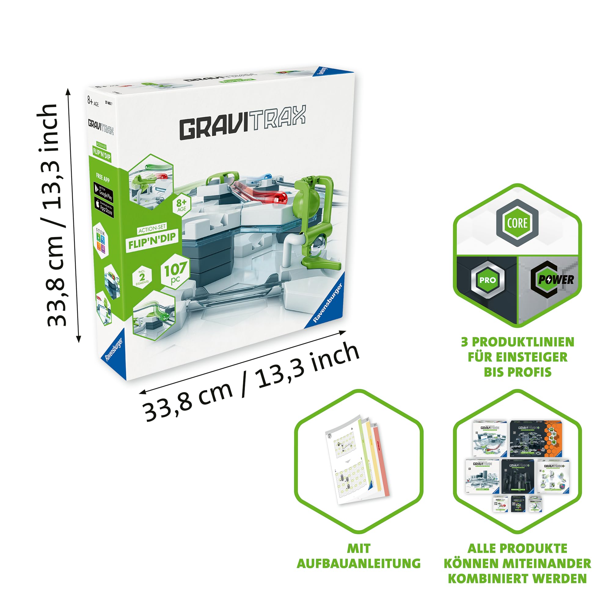 Ravensburger 27485 - GraviTrax Actionset Flip`n`Dip - GraviTrax Starterset - Murmelbahn und Konstruktionsspielzeug ab 8 Jahren, alleine bespielbar