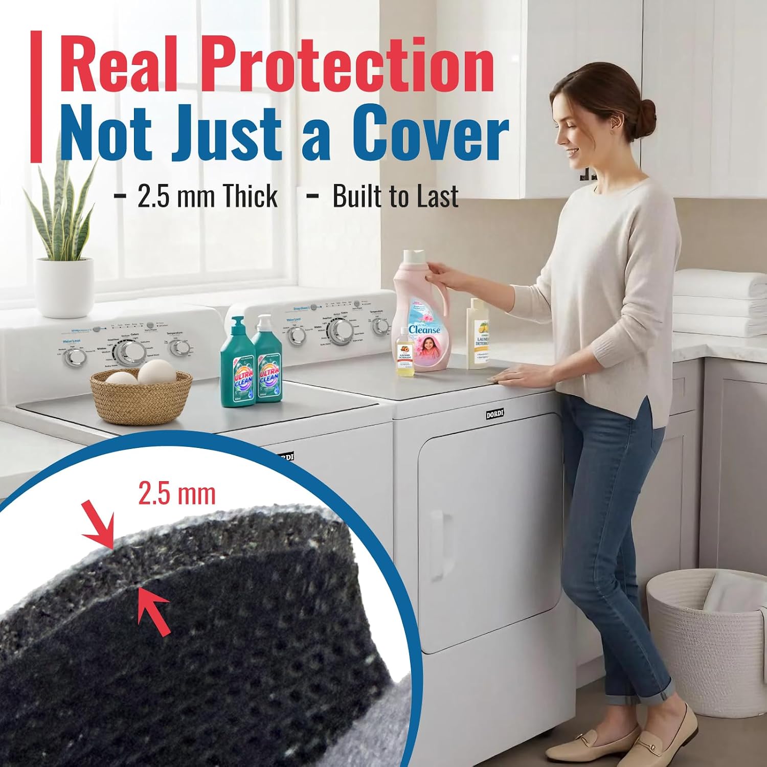 CSKY 2Pcs Washer and Dryer Covers for the Top, 25.5''×17.5'' Fabric Laundry Countertop Mat, Anti-Crease Rolled Packaging, Non-Slip Rubber Base, Washer Dryer Topper for Top Load Machine (Black)
