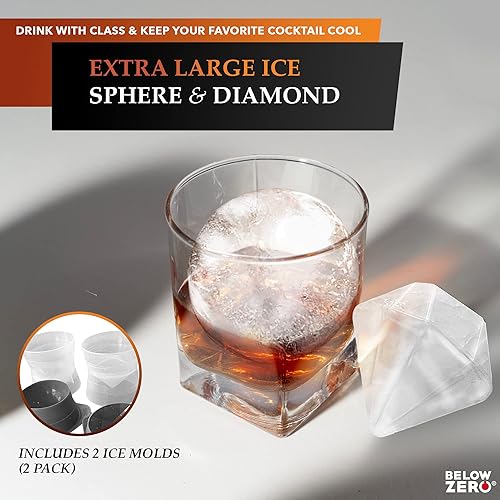Miniatura 2 de Below Zero - Moldes de hielo en forma de esfera y diamante para whisky, paquete de 2 unidades, de silicona de fácil liberación, máquina de bolas de