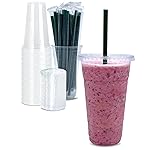 24 oz Clear Plastic Cups with Lids and STRAWS, Disposable Drinking Cups for Cold Drinks, Iced Coffee, Milkshakes, Smoothies, 25 Sets