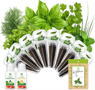 Herb Seed Pod Kit with Basil Mint Cilantro Mixed, Grow Anything Seed Starter Pod Kit for Hydroponics Growing System with Plant Food, Seeds Included Basil, Dill, Oregano, Chive 8-Pod-n
