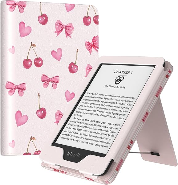 MoKo Case for 6" All-New eBook(11th Generation-2024/2022), Lightweight Shell Cover with Hand Strap Auto Wake/Sleep for E-Reader 11th Gen. 2024, Not fit Kobo Aura 2/Remarkable, Cherry Bow - 1