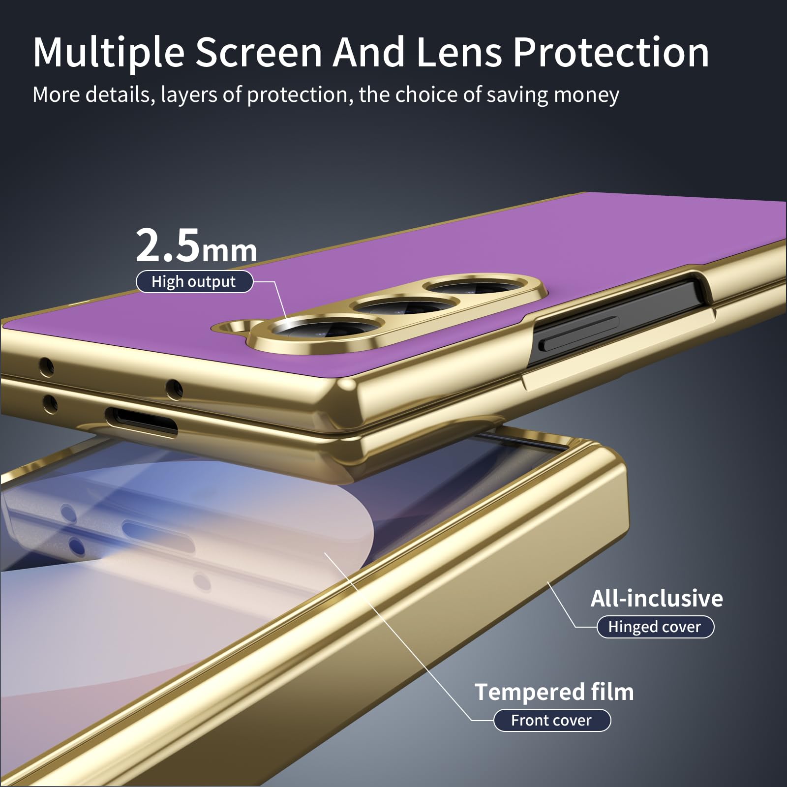 COQUE Funda para Samsung Galaxy Z Fold 6 z [Protector de Pantalla], [Cubierta de Bisagra] [Diseño Delgado] Funda Plegable Esmerilada Galvanizada para Samsung Galaxy Z Fold 6-fioletowy