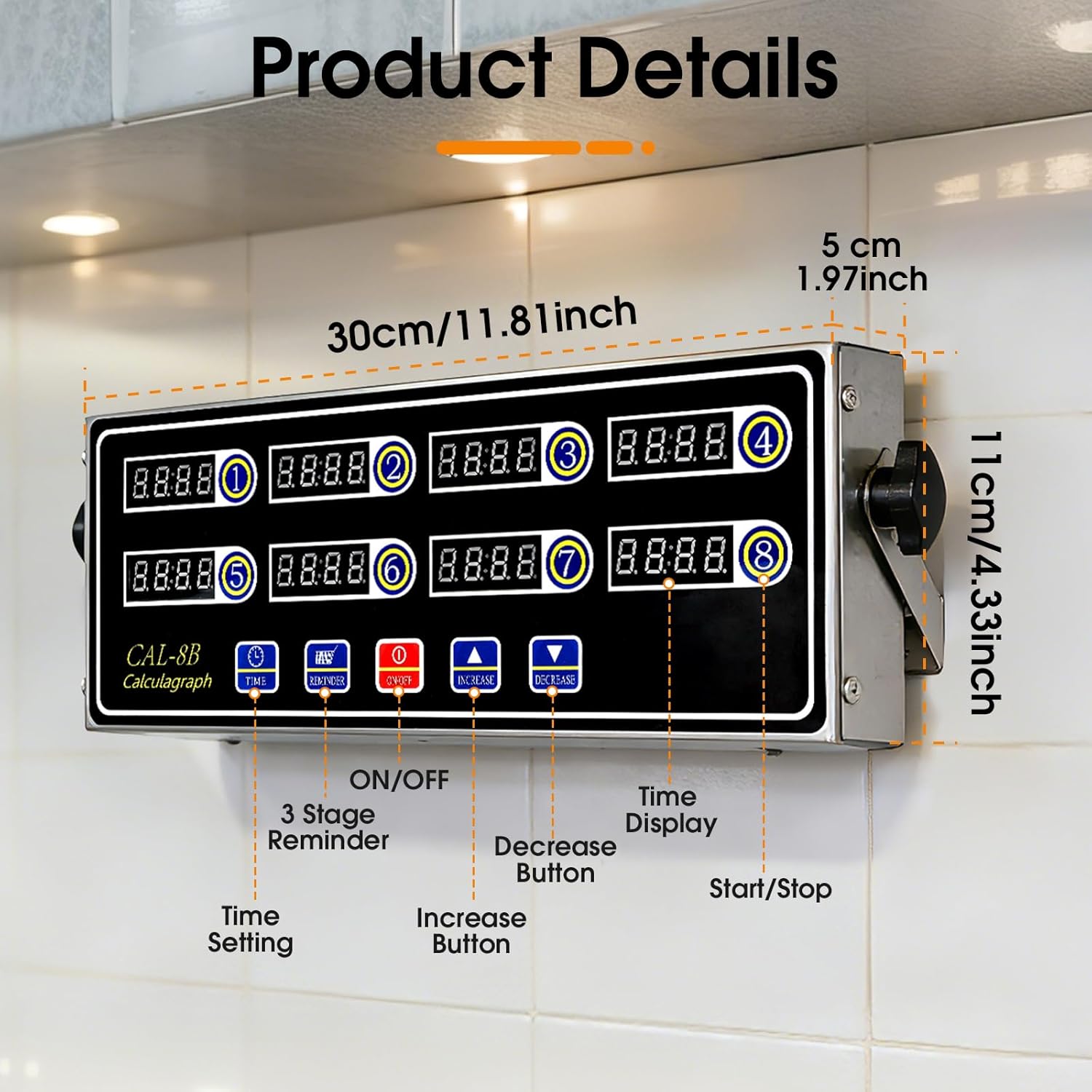 8-Channel Kitchen Timers for Cooking, Commercial Digital Timer with Independent Countdown Timers, Adjustable Volume, Stainless Steel Cooking Timer for Food Fryer, Restaurants, Baking