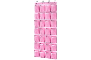 Hanging Shoe Organizer with 28 Pink Mesh Pockets