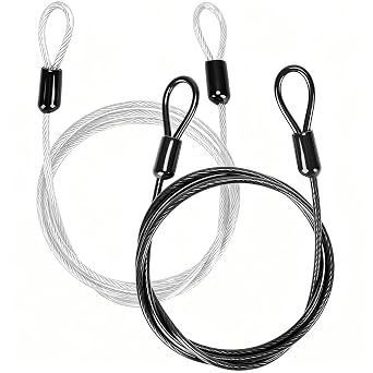 2 Pack Outdoor & Travel Security Cable with Loops, 3.3 ft x 1/8 in 1m x 3mm Braided Safety Wire, Flexible Steel Safety Cable with Double Loops for Luggage, Outdoor Gear and Gates