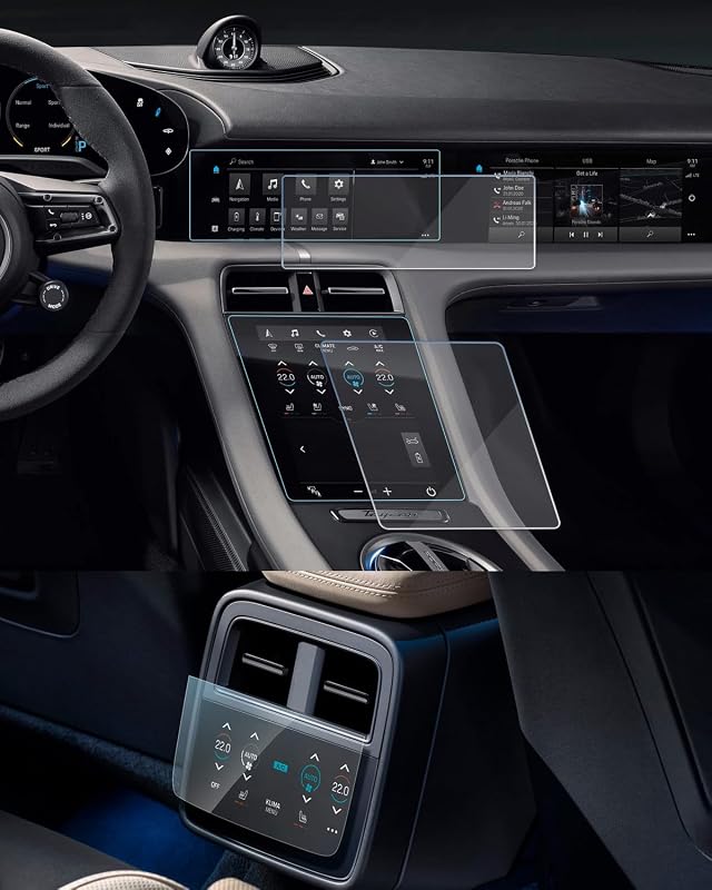 Película Protetora de Vidro Temperado 9H para Tela de Navegação e Ar-Condicionado Porsche Taycan 2020–2026 KOOGEN, Kit com 3