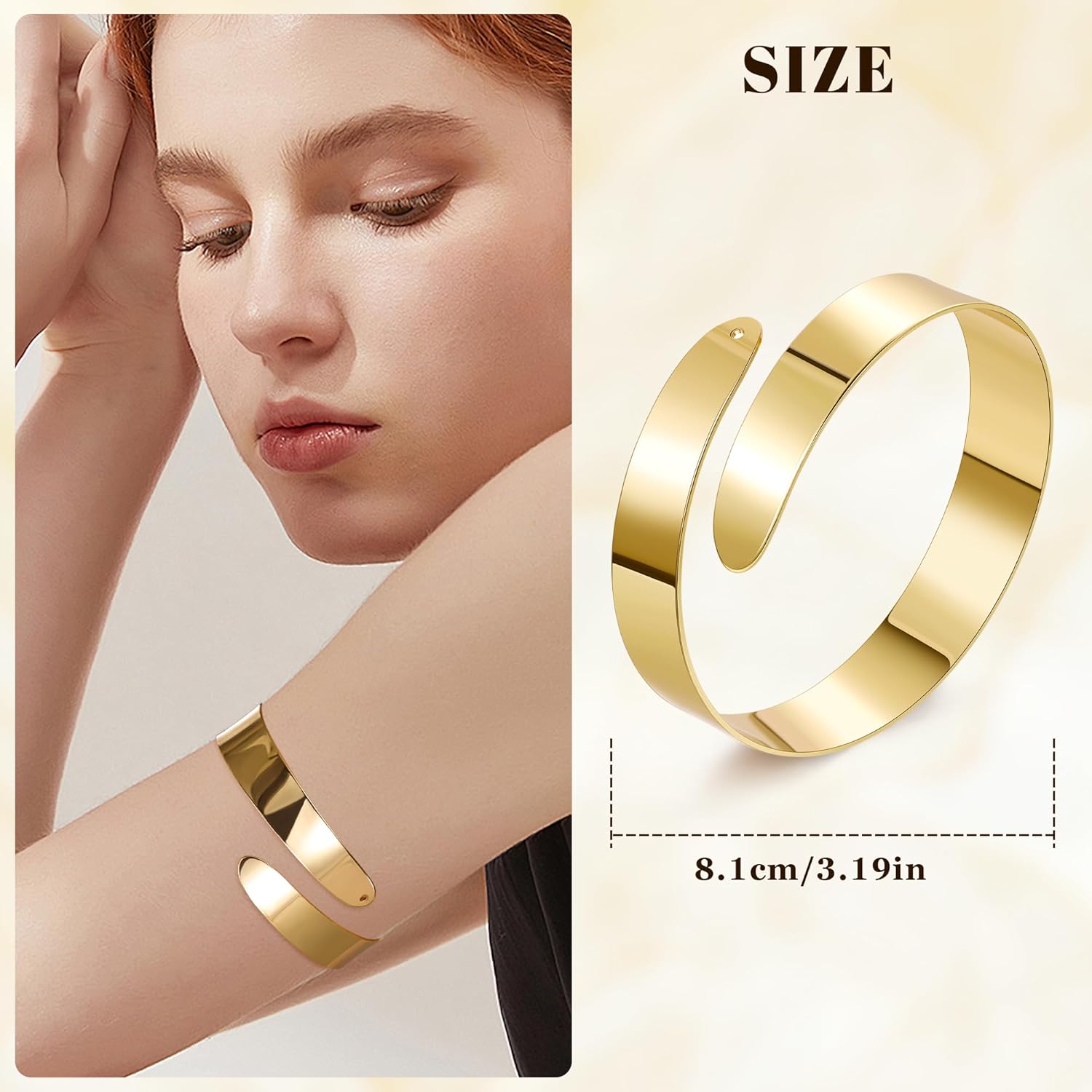 3Pcs Arm Cuff for Women Open Upper Arm Cuff Bangle Armlet Gold Silver Adjustable Armband Arm Bracelet Set - Image 5