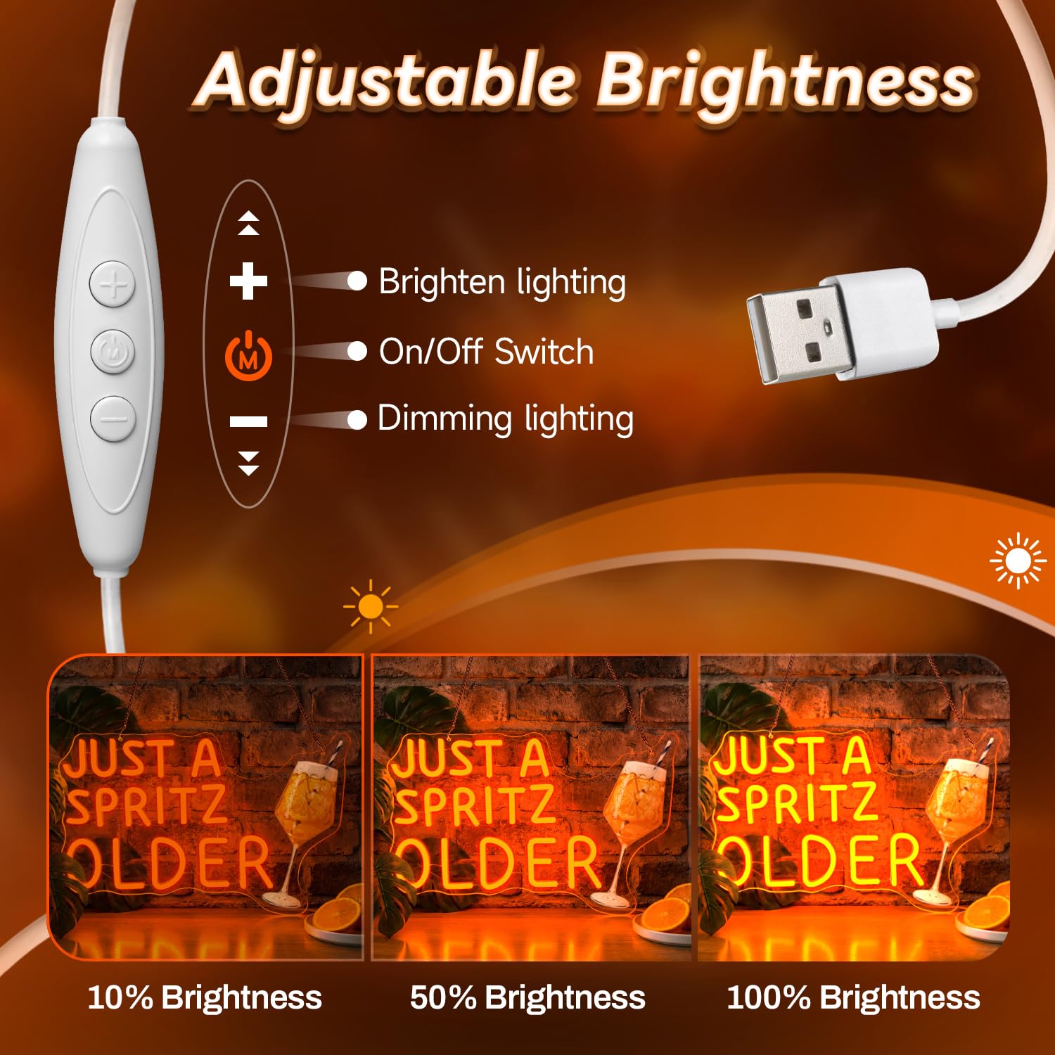 JUST A SPRITZ OLDER Neon Schild, Aperol Spritz Neon Schild, Cocktail Neonlicht, Orange LED Neonschild für Wanddekor, USB Bar Neon Sign für Party, Zuhause, Bar, Club, Männerhöhle, Küche