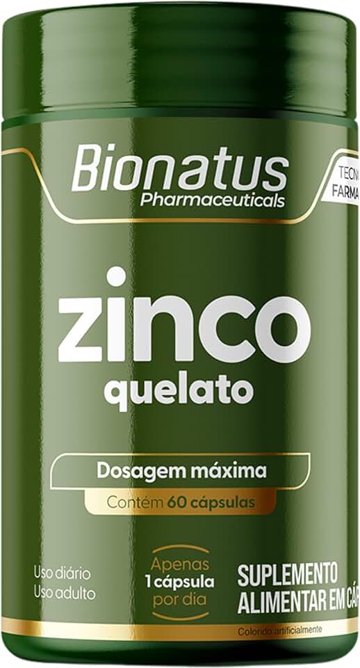 Bionatus, Zinco Quelato, Suplemento alimentar, Zinco 29,59mg, 60 cápsulas • 60 doses, Verde