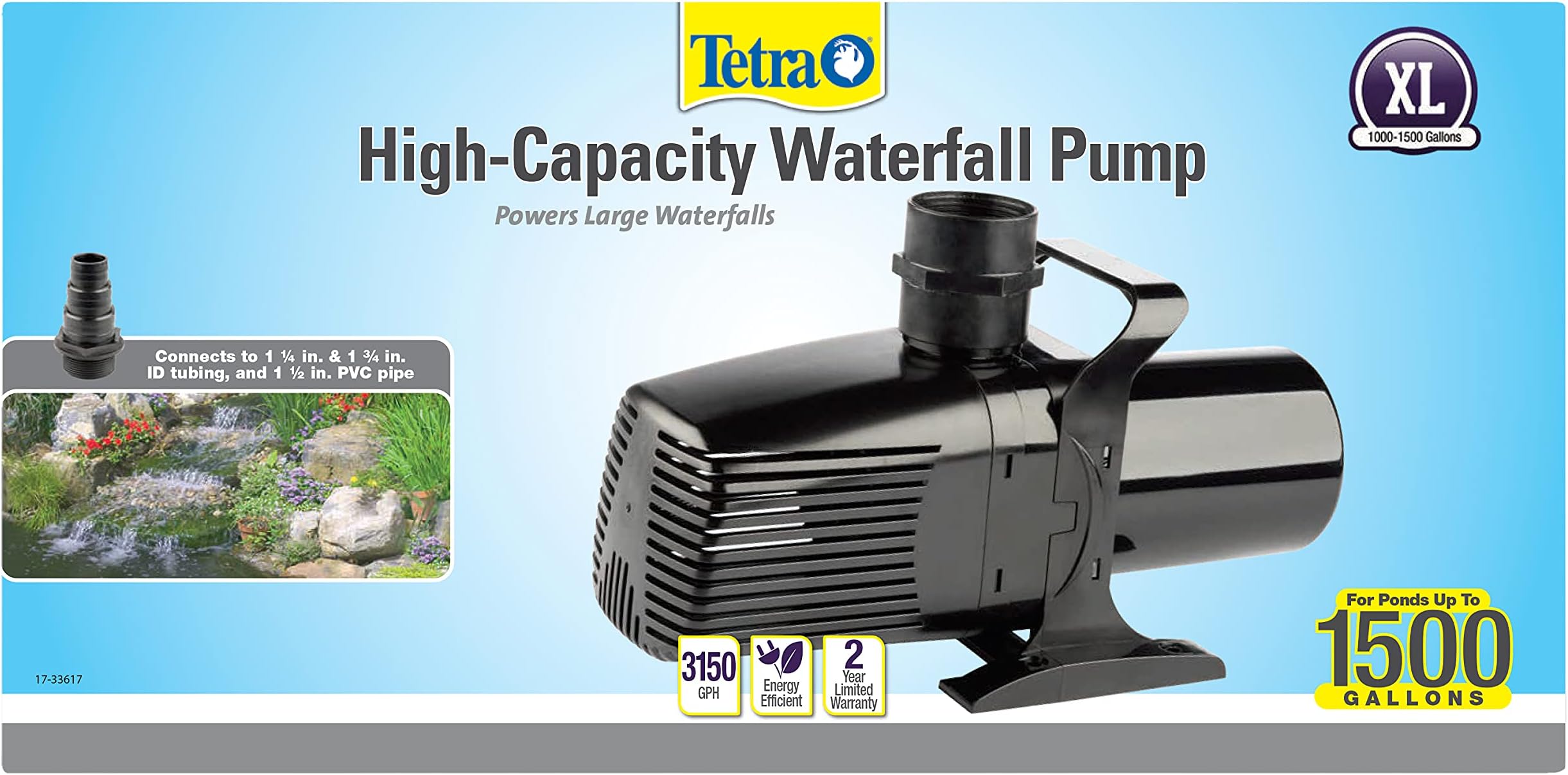Tetra 14941 Pond Waterfall Pump for Ponds, Debris 3150 GPH Handling Pump High Capacity,Ponds Up to 1500 Gallons