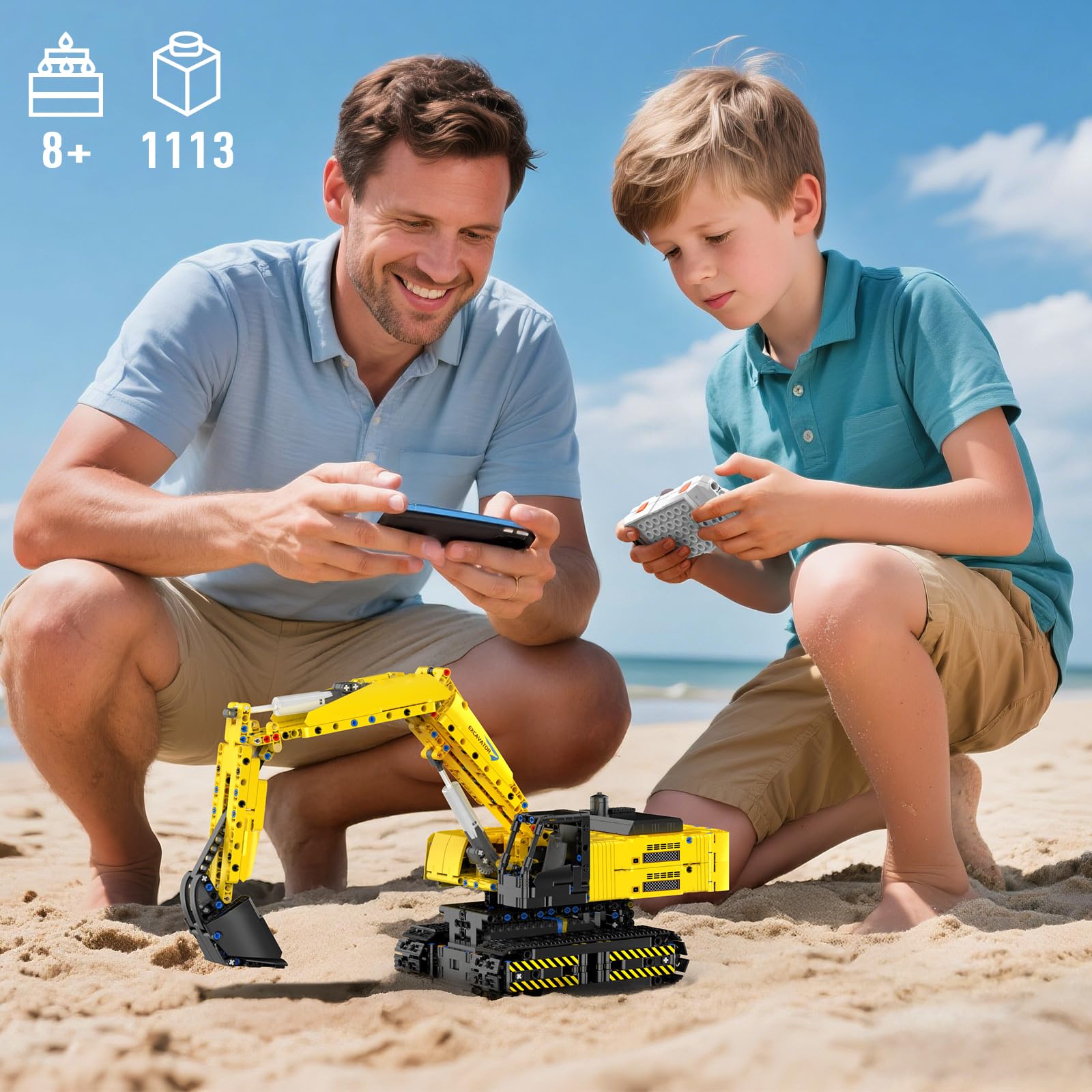 Mould King Technik Bagger Bausatz, 15061 Ferngesteuerter RC Excavator Modell mit Motor und Klemmbausteine, High-Tech Motorisierter LKW-Modell Klemmbausteine für Jugendliche ab 14 Jahren(1113 Teile)