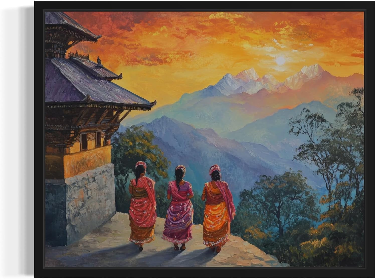 India Art Print Poster, Asia Oriental Countries Culture Wall Art Asian Paintings for Bedroom Bathroom Living Room Decor 97 (India, 16 x 20 inches, Black Frame)