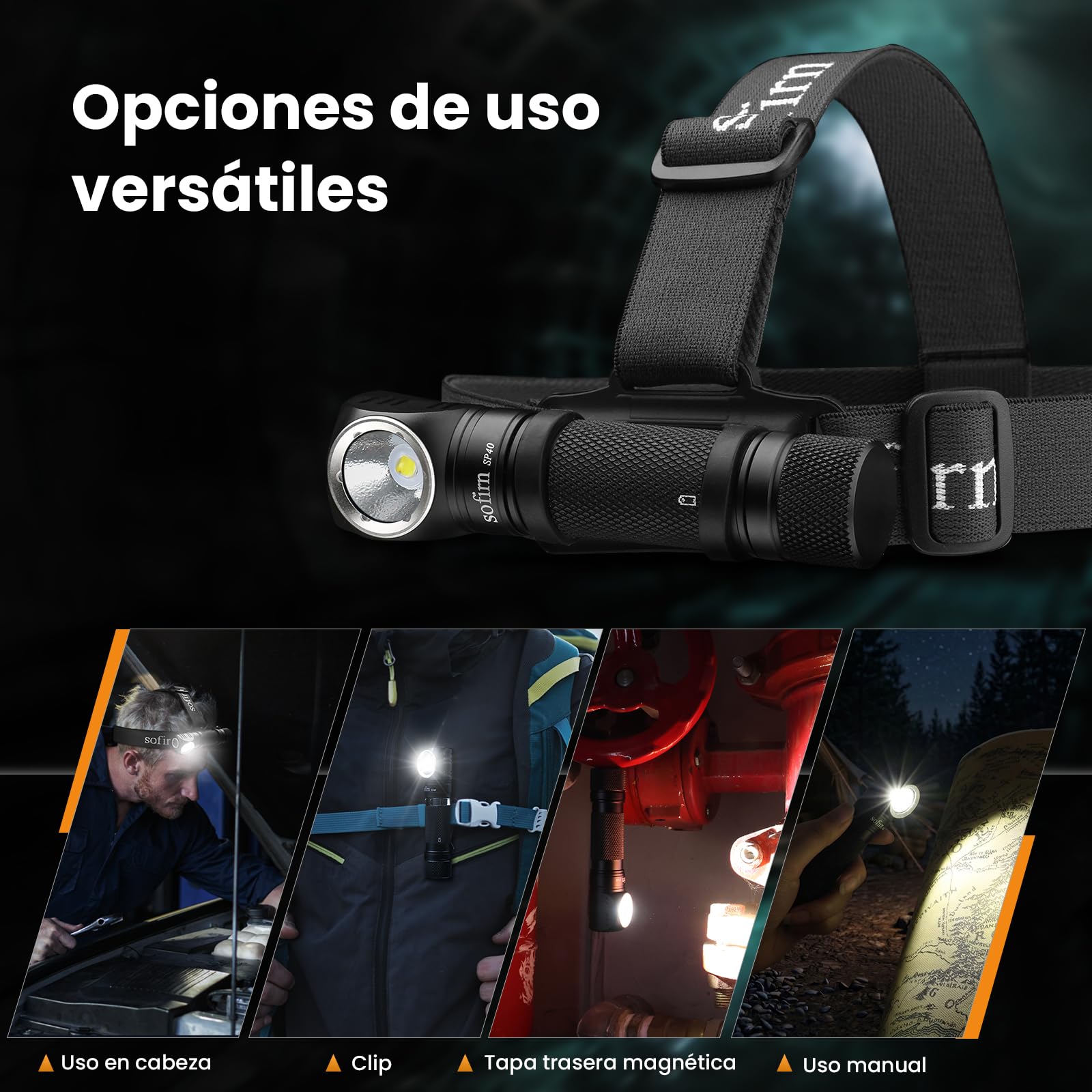 Sofirn Linterna frontal LED recargable SP40, 1200 lúmenes y 136 m, linterna frontal recargable, fácil de usar, IPX7 resistente al agua, para exteriores, camping y senderismo